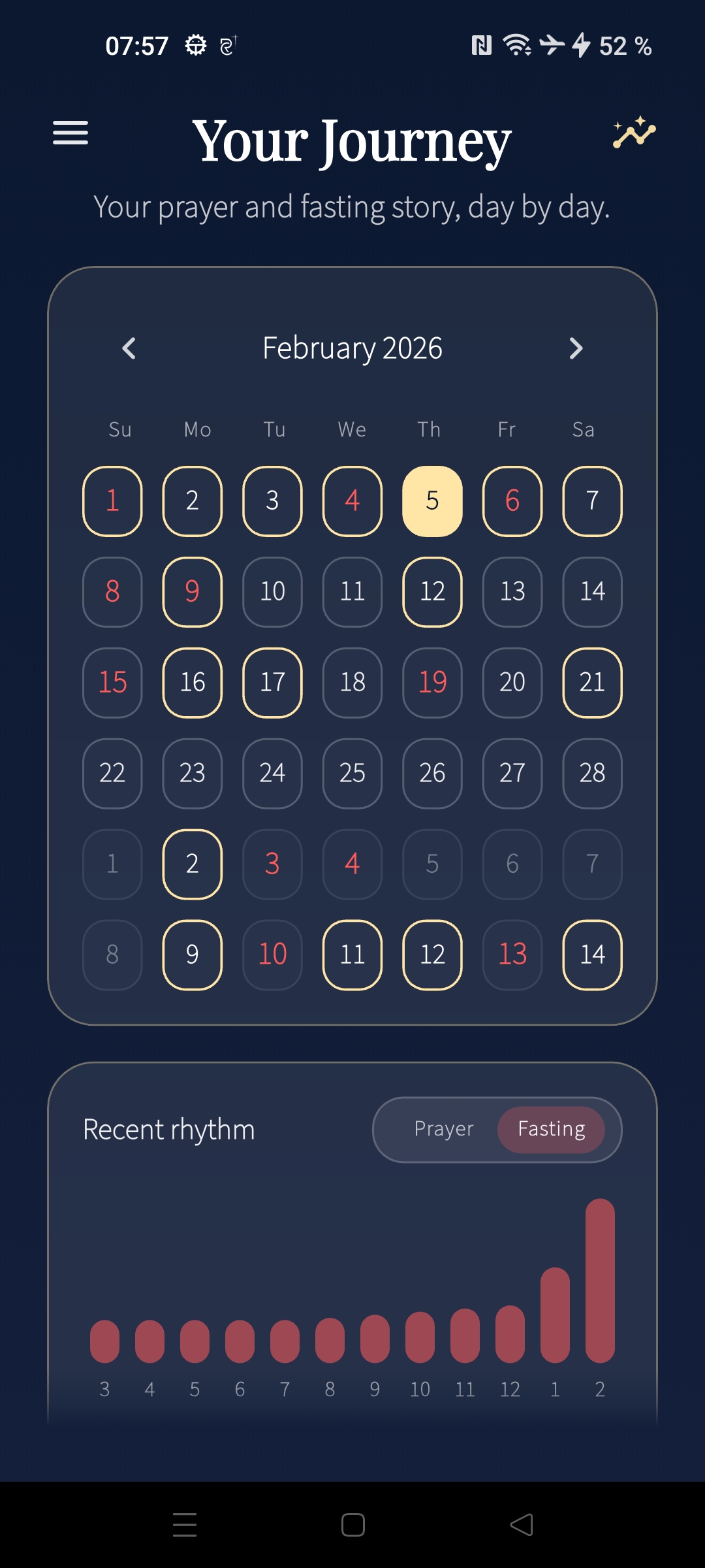 Prayer and fasting rhythm screen